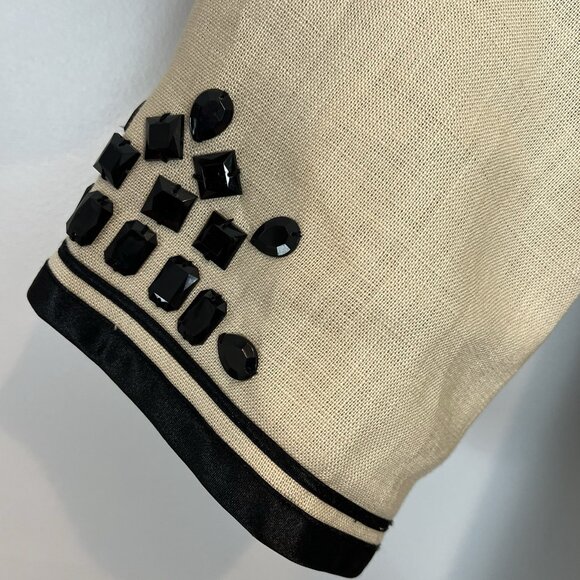 Linea Louis Dell'Olio Jacket Blazer Women Plus 1X Linen Cream Black Beaded - Picture 4 of 8